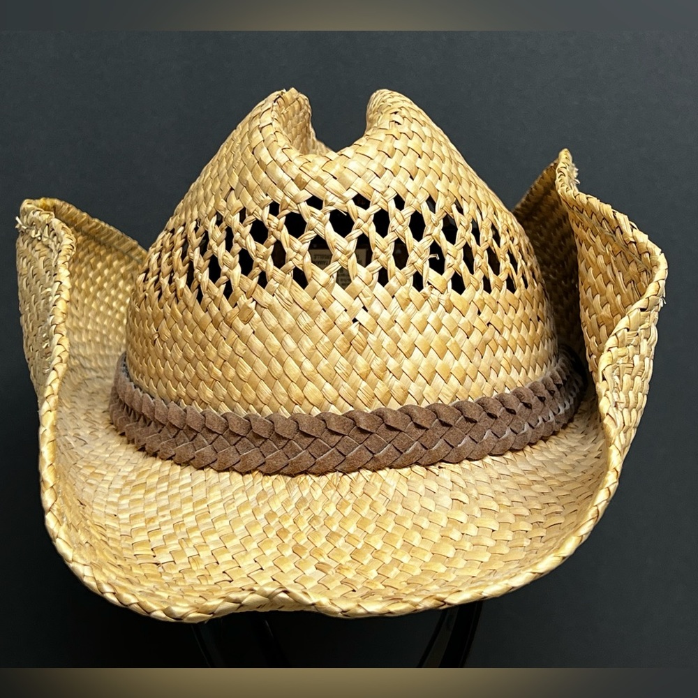 Dorfman Pacific Straw Western Cowboy Hat Leather Band S/M NICE